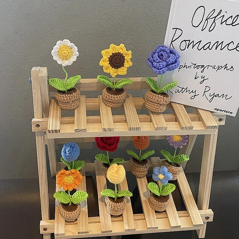 Heklano cvijeće Tuilp Daisy Umjetno cvijeće Ručno pleteni cvijet Domaći tkani cvijet Dekoracija kućne radne površine Poklon za Dan učitelja