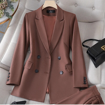 Dvodijelni ženski komplet odijela Jesen Zima Narančasti crni ženski prugasti sakoi s hlačama Uredski ženski formalni set poslovnih odijela