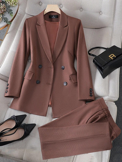 Dvodijelni ženski komplet odijela Jesen Zima Narančasti crni ženski prugasti sakoi s hlačama Uredski ženski formalni set poslovnih odijela