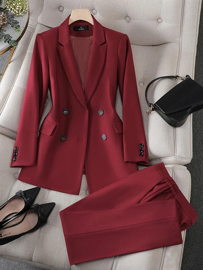 Dvodijelni ženski komplet odijela Jesen Zima Narančasti crni ženski prugasti sakoi s hlačama Uredski ženski formalni set poslovnih odijela