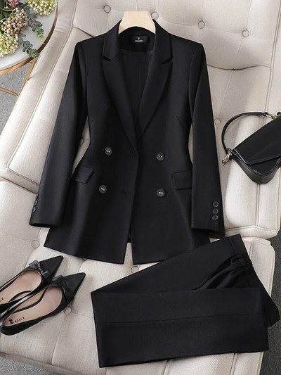 Dvodijelni ženski komplet odijela Jesen Zima Narančasti crni ženski prugasti sakoi s hlačama Uredski ženski formalni set poslovnih odijela