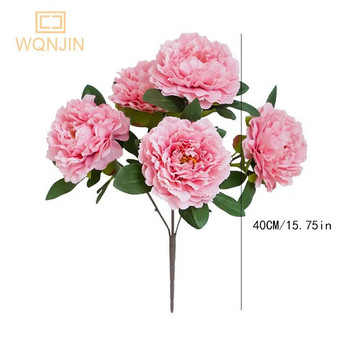 Μπουκέτο 45 εκ. Τριαντάφυλλο Ροζ Λευκό Μεταξωτό Παιώνια Τεχνητά Λουλούδια 5 μεγάλα κεφάλια φθηνά ψεύτικα λουλούδια για διακόσμηση γάμου σπιτιού εσωτερικού χώρου
