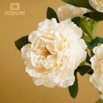 45 см розово розово бял копринен божур Изкуствени цветя Букет 5 големи глави Евтини фалшиви цветя за домашна сватбена декорация на закрито