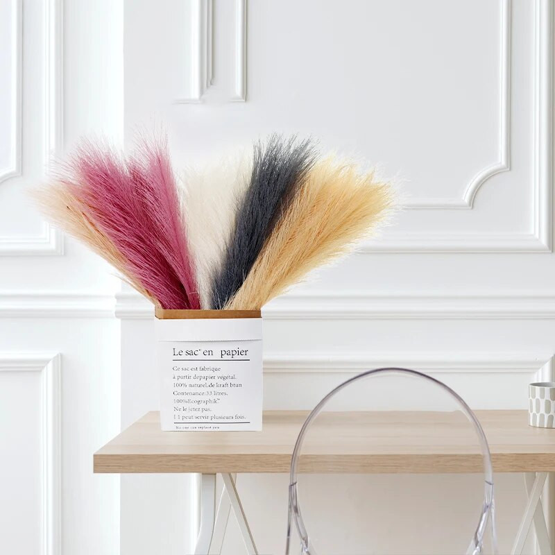 15 gab. Mākslīgo pampas zāles ziedu pušķis mājas kāzu dekorēšanai DIY ballīte Guļamistabas viltus augu ziedi vāzes dekors Niedres