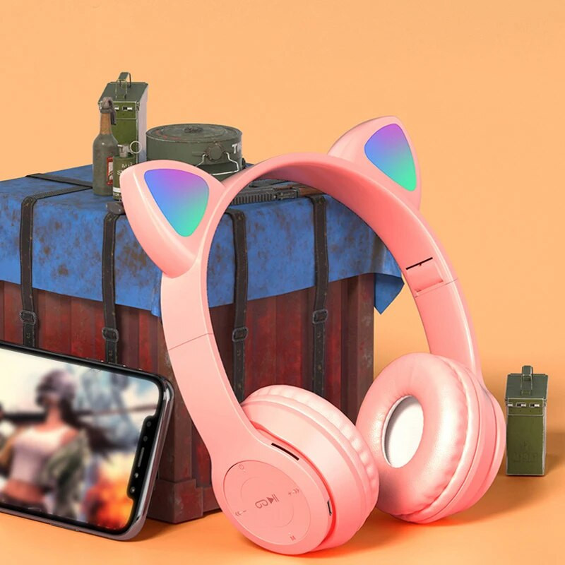 „Bluetooth“ belaidės laisvų rankų įrangos ausinės katės ausis mergaitėms ausinės grotuvas Kompiuterinių žaidimų ausinės su mikrofonu, muzikos ausinės