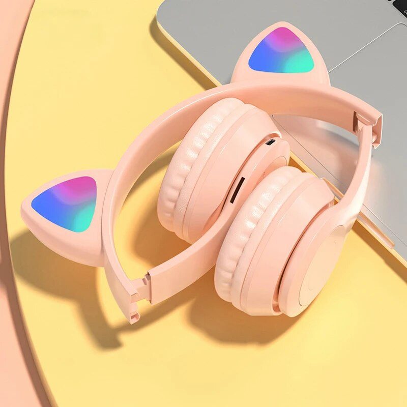 „Bluetooth“ belaidės laisvų rankų įrangos ausinės katės ausis mergaitėms ausinės grotuvas Kompiuterinių žaidimų ausinės su mikrofonu, muzikos ausinės