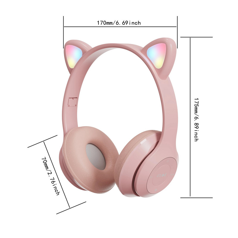 „Bluetooth“ belaidės laisvų rankų įrangos ausinės katės ausis mergaitėms ausinės grotuvas Kompiuterinių žaidimų ausinės su mikrofonu, muzikos ausinės