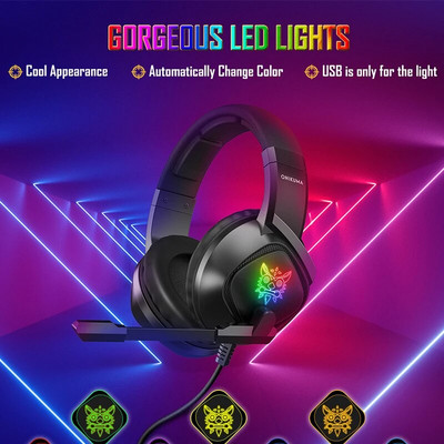 Žaidimų ausinės Stereo Surround Bass Laidinės ausinės su mikrofonu RGB šviesa, skirta kompiuteriui PS4 PS5 XBox Gamer