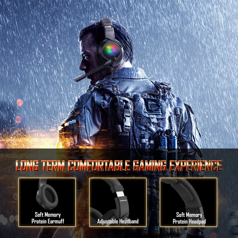 Spēļu austiņas Stereo Surround Bass Vadu austiņas Austiņas ar Mikrofonu RGB Light datoram PC PS4 PS5 XBox Gamer