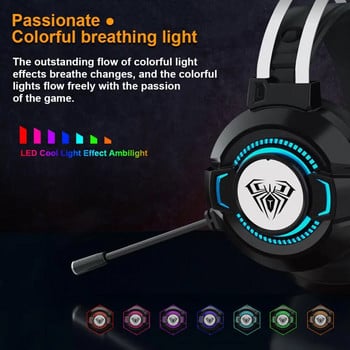 AULA S602 Ενσύρματα ακουστικά gaming Bass Stereo ακουστικά RGB Light Ακουστικά παιχνιδιών Ακύρωση θορύβου με μικρόφωνο για επιτραπέζιο υπολογιστή