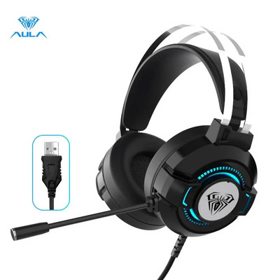 AULA S602 Žičane slušalice za igranje Bas Stereo slušalice RGB svjetlo Slušalice za igre s poništavanjem buke s mikrofonom za stolno računalo PC