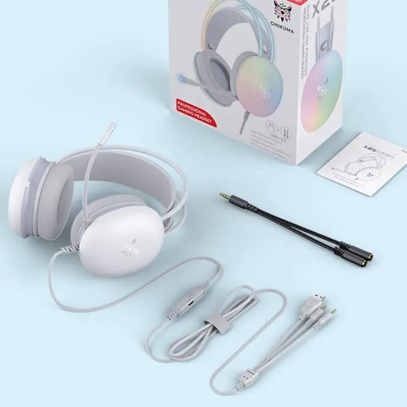 RYRA X25 austiņas RGB LED gaismas dizaina spēļu austiņas telpiskās datora vadu austiņas datora spēlētājiem trokšņu slāpēšana ar mikrofonu