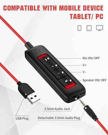 NUBWO HW02 USB компютърни слушалки с чист микрофон за чат, кабелни слушалки за ухо за MS Teams, Skype, Webinars, Call Center и други