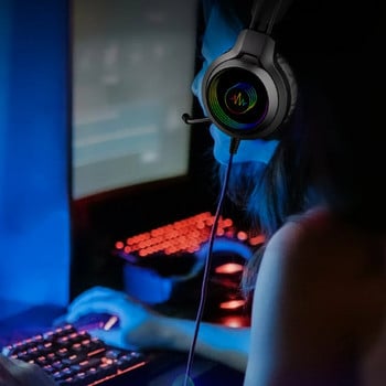 3,5 мм USB кабелна контролирана слушалка Dragon Eyes Luminous Gaming Cute Cat Ear Headworn Компютърни слушалки с микрофон за компютърен лаптоп