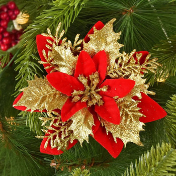 5/10Τμ. 14cm Glitter Τεχνητά Χριστουγεννιάτικα Λουλούδια Χριστουγεννιάτικα Στολίδια Καλά Χριστουγεννιάτικα Διακοσμητικά για το Σπίτι Πρωτοχρονιάτικο Δώρο Navidad