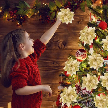 5/10Τμ. 14cm Glitter Τεχνητά Χριστουγεννιάτικα Λουλούδια Χριστουγεννιάτικα Στολίδια Καλά Χριστουγεννιάτικα Διακοσμητικά για το Σπίτι Πρωτοχρονιάτικο Δώρο Navidad