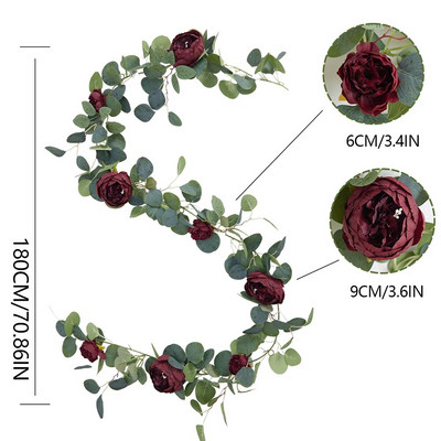 ZABAVA VESELJA Lažni božuri Ruže Vinova loza Umjetno cvijeće Girlande Vintage Viseća biljka eukaliptusa za svadbeni luk Dekoracija vrata za zabavu