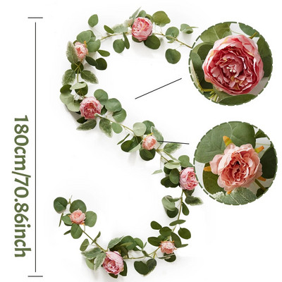 ZABAVA VESELJA Lažni božuri Ruže Vinova loza Umjetno cvijeće Girlande Vintage Viseća biljka eukaliptusa za svadbeni luk Dekoracija vrata za zabavu