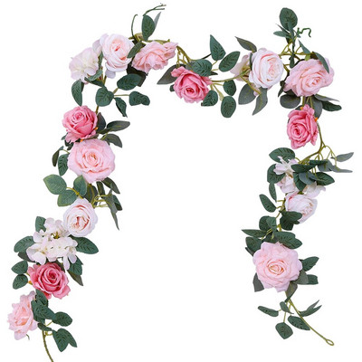 ZABAVA VESELJA Lažni božuri Ruže Vinova loza Umjetno cvijeće Girlande Vintage Viseća biljka eukaliptusa za svadbeni luk Dekoracija vrata za zabavu