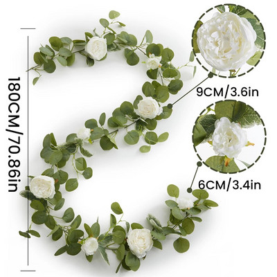 ZABAVA VESELJA Lažni božuri Ruže Vinova loza Umjetno cvijeće Girlande Vintage Viseća biljka eukaliptusa za svadbeni luk Dekoracija vrata za zabavu