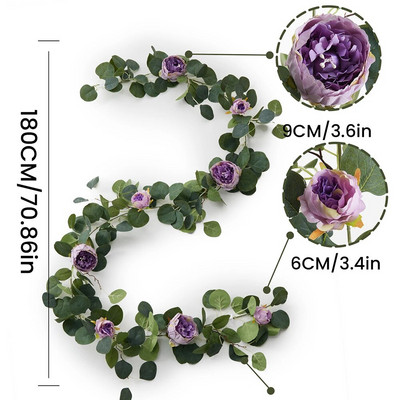 ZABAVA VESELJA Lažni božuri Ruže Vinova loza Umjetno cvijeće Girlande Vintage Viseća biljka eukaliptusa za svadbeni luk Dekoracija vrata za zabavu