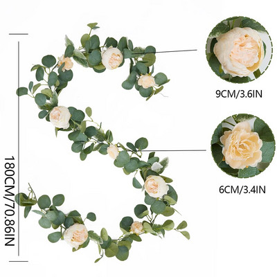 ZABAVA VESELJA Lažni božuri Ruže Vinova loza Umjetno cvijeće Girlande Vintage Viseća biljka eukaliptusa za svadbeni luk Dekoracija vrata za zabavu