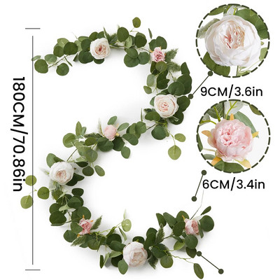 ZABAVA VESELJA Lažni božuri Ruže Vinova loza Umjetno cvijeće Girlande Vintage Viseća biljka eukaliptusa za svadbeni luk Dekoracija vrata za zabavu