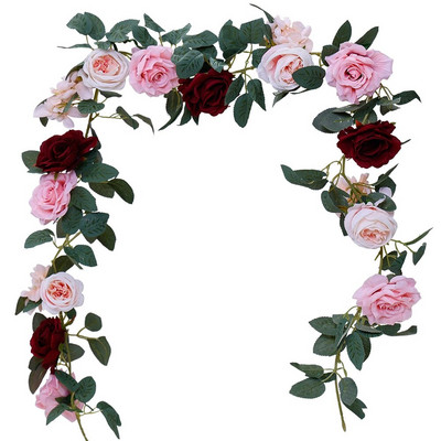 ZABAVA VESELJA Lažni božuri Ruže Vinova loza Umjetno cvijeće Girlande Vintage Viseća biljka eukaliptusa za svadbeni luk Dekoracija vrata za zabavu