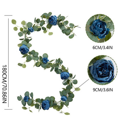 ZABAVA VESELJA Lažni božuri Ruže Vinova loza Umjetno cvijeće Girlande Vintage Viseća biljka eukaliptusa za svadbeni luk Dekoracija vrata za zabavu
