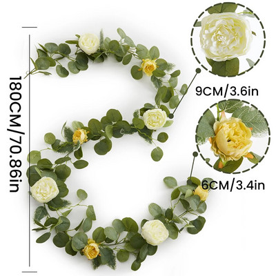 ZABAVA VESELJA Lažni božuri Ruže Vinova loza Umjetno cvijeće Girlande Vintage Viseća biljka eukaliptusa za svadbeni luk Dekoracija vrata za zabavu