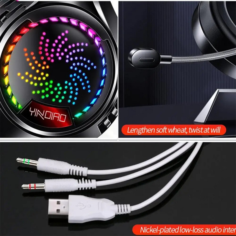 Računalne slušalice s mikrofonom 7.1 kanalne svjetleće USB igraće stereo glazbene slušalice slušalice s poništavanjem buke Dual 3.5 mm USB punjenje