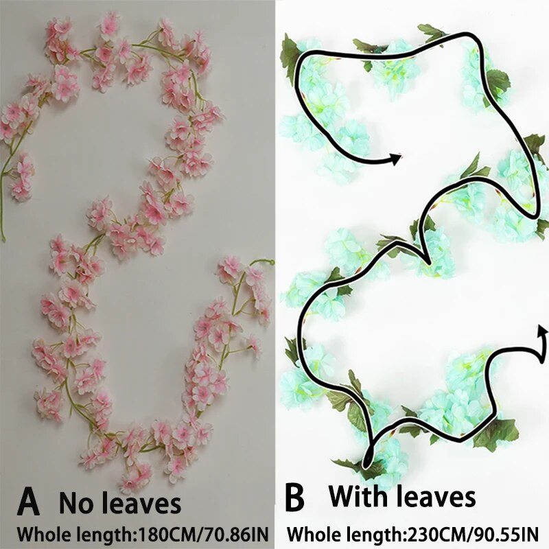 180 CM Mākslīgā Sakura Ziedu Vīnogulāju Kāzu Arka Mājas Ziemassvētku balle Kamīna Dekorācija Zīda ķiršu ziedu vītne pie sienas