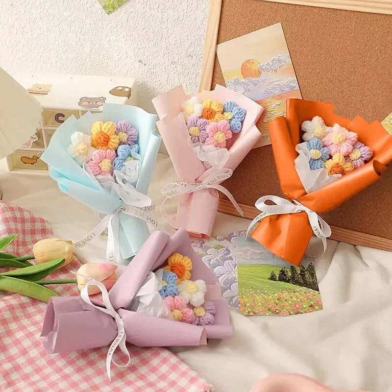 Mini tamborēti ziedi ar rokām darināti ziedu pušķi Kāzu dāvana viesiem Krāsaini mākslīgie ziedi Skolotāju dienas dāvana Flores