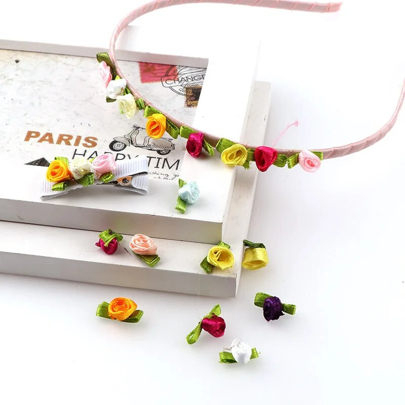 50 komada mini satenske vrpce, cvijeća, svilene vrpce s ružom, DIY vjenčane mašne, aplikacije, rukotvorine, šivanje odjevnih dodataka, ukrasi