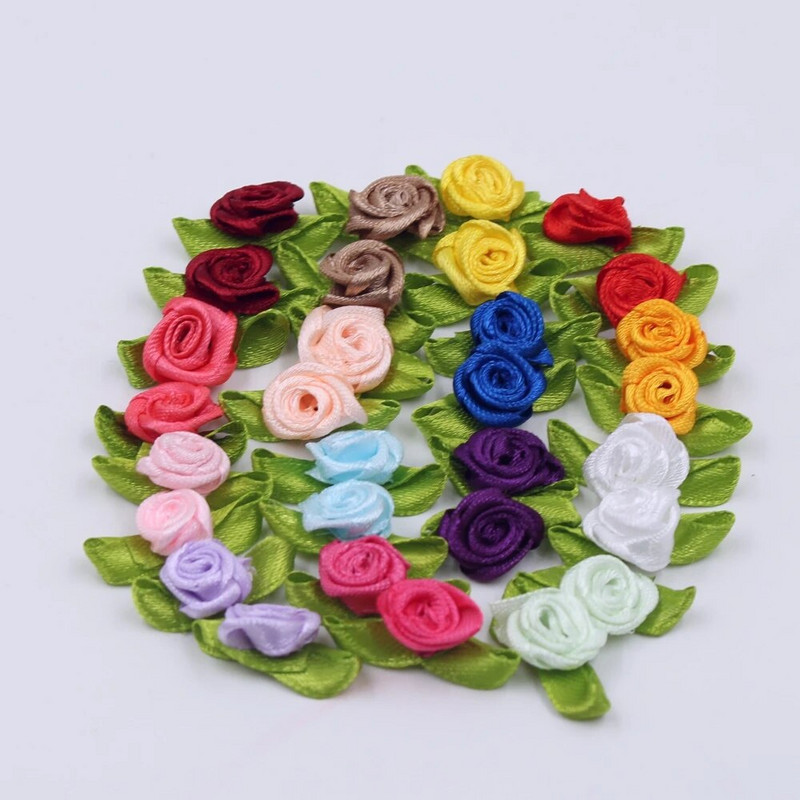 50 komada mini satenske vrpce, cvijeća, svilene vrpce s ružom, DIY vjenčane mašne, aplikacije, rukotvorine, šivanje odjevnih dodataka, ukrasi