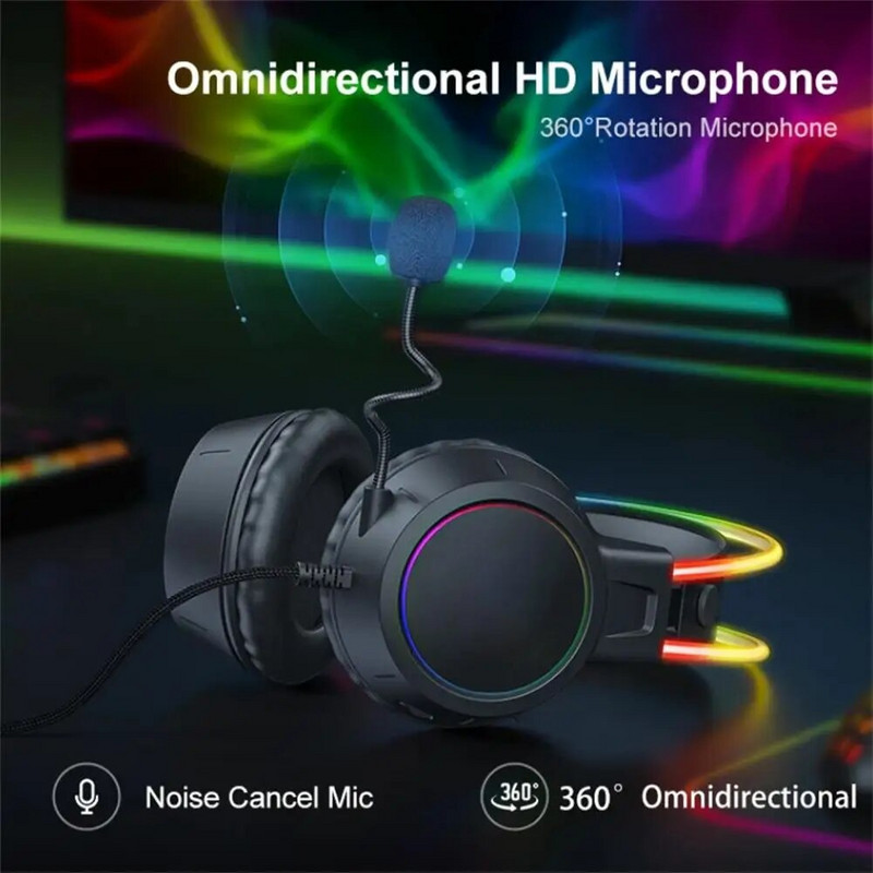 Paredzēts ONIKUMA X15 Pro vadu austiņām ar RGB galviņu HD elastīgu mikrofonu 3,5 mm austiņām spēļu austiņām Gamer datoram