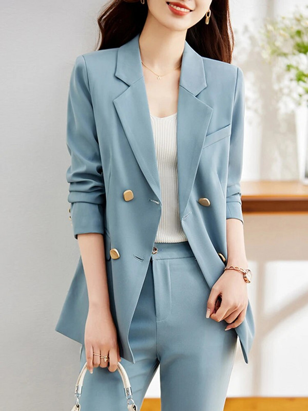 Circyy Uredska odjeća Ženska jesen 2023. Dvodijelna odijela s kaki hlačama, sako s dvostrukim kopčanjem i dugim rukavima + hlače s džepovima visokog struka