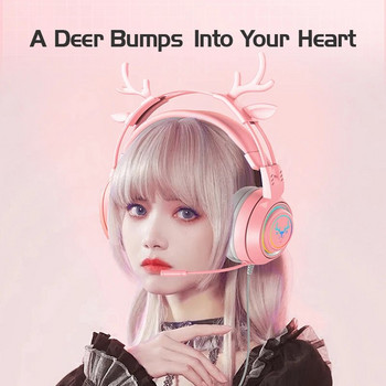 Deer Ears Gaming Headset Gamer with Microphone Headphones for Computer With RGB Light for PC PS4/5 XBOX Laptop