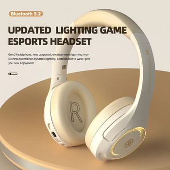 2023 Геймърски Bluetooth слушалки за над ухото Слушалки за компютърна игра Бас Стерео слушалки с микрофон LED светлина