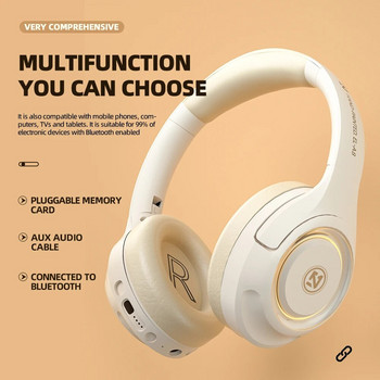 2023 Gaming Bluetooth Headphones Over Ear ακουστικά για υπολογιστή PC Στερεοφωνικά ακουστικά Bass Bass με φως μικροφώνου