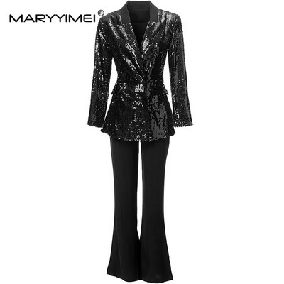 MARYYIMEI Runway High Street modes dizaineru sieviešu fliteriem sarkans žakete + bikses ar augstu vidukli, 2 gab., 2023. gada jaunākais komplekts