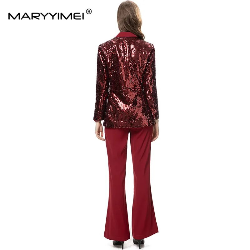 MARYYIMEI Runway High Street modes dizaineru sieviešu fliteriem sarkans žakete + bikses ar augstu vidukli, 2 gab., 2023. gada jaunākais komplekts