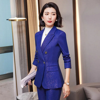 Μόδα Γυναικείες Ομάδες παντελονιού μπλε καφέ μαύρο σακάκι και παντελόνι Κοστούμια γραφείου Lady Work επαγγελματικά κοστούμια 2023 Φθινοπωρινά χειμερινά κοστούμια