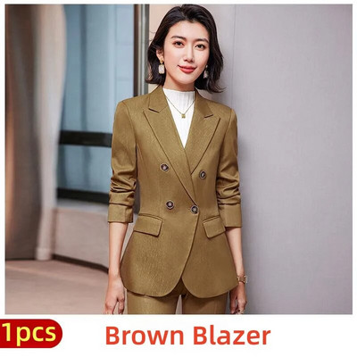 Moterų madingų kelnių, mėlynų rudų, juodų švarkų ir kelnių kostiumų grupės, biuro moteriški darbo kostiumai, 2023 m. rudens žiemos kostiumai