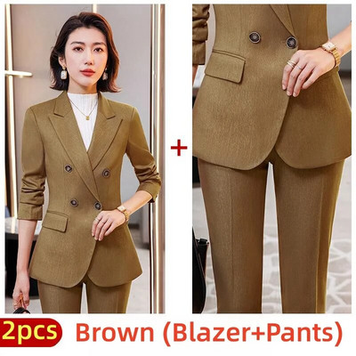 Moterų madingų kelnių, mėlynų rudų, juodų švarkų ir kelnių kostiumų grupės, biuro moteriški darbo kostiumai, 2023 m. rudens žiemos kostiumai