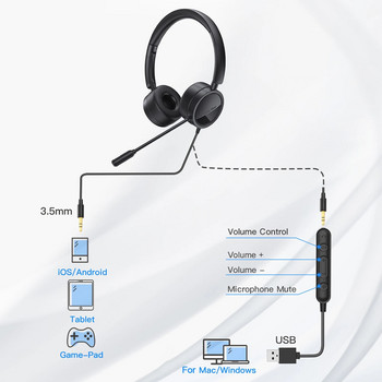 KINGSTAR H360 3,5 мм/USB кабелна слушалка Слушалка за център за обаждания с микрофон на ухото Компютърна телефонна слушалка Слушалка за контрол на звука Слушалка