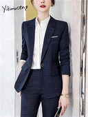 Yitimuceng Solid Sieviešu uzvalki Biroja komplekti 2023. gada jauni modes plāni, ar vienu pogu, garām piedurknēm, bleizeri ar augstu vidukli.