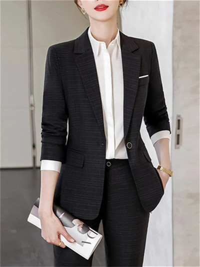 Yitimuceng Solid Sieviešu uzvalki Biroja komplekti 2023. gada jauni modes plāni, ar vienu pogu, garām piedurknēm, bleizeri ar augstu vidukli.