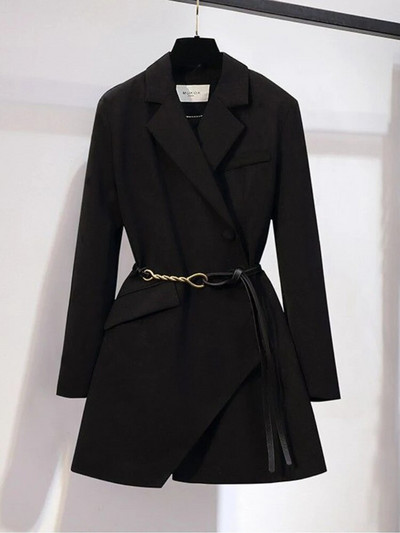 Sieviešu uzvalki Biroja komplekti Jauni pavasara žakete ar garām piedurknēm, salokāmi kabatas žaketi Sieviešu vienkrāsaini zvana dibeni Mode Elegance Biroja dāma