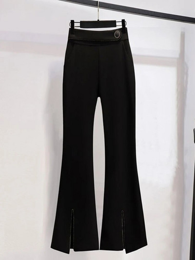 Sieviešu uzvalki Biroja komplekti Jauni pavasara žakete ar garām piedurknēm, salokāmi kabatas žaketi Sieviešu vienkrāsaini zvana dibeni Mode Elegance Biroja dāma